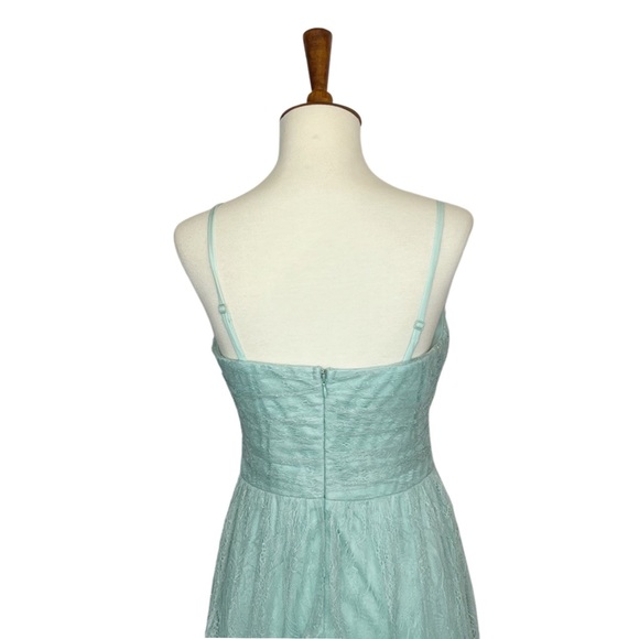 Stunning Lace A Line Spaghetti Straps Floor Length Mint Gown - Picture 11 of 16